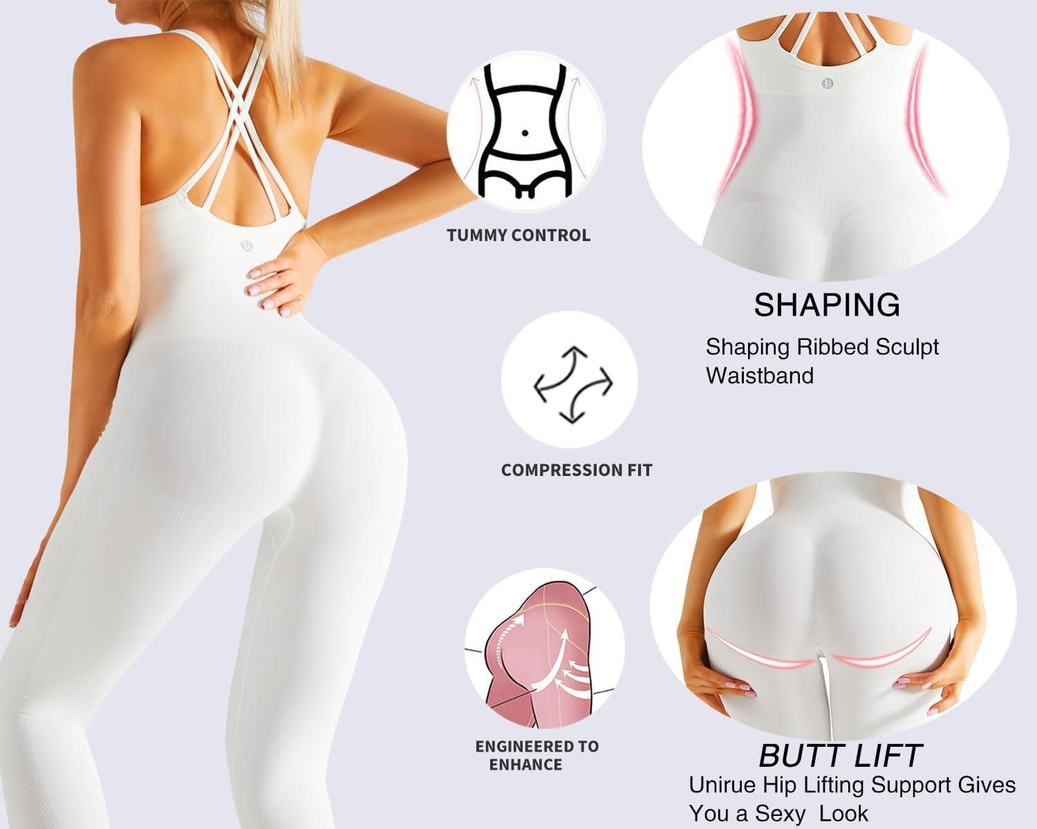 Jumpsuits for Women,Yoga Workout Ribbed Backless Sexy One Piece Outfits Tummy Control Unitard Bodysuit Rompers