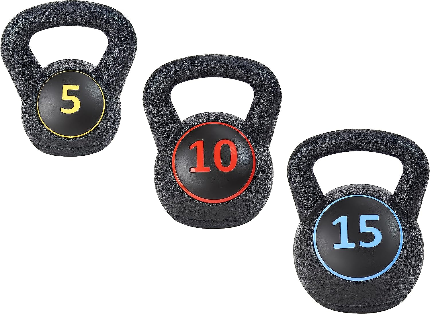 ​Wide Grip 3-Piece Kettlebell Exercise Fitness Weight Set, Include 5 Lbs, 10 Lbs, ​15 Lbs​ and 20 Lbs, Set of 3 or Set of 4